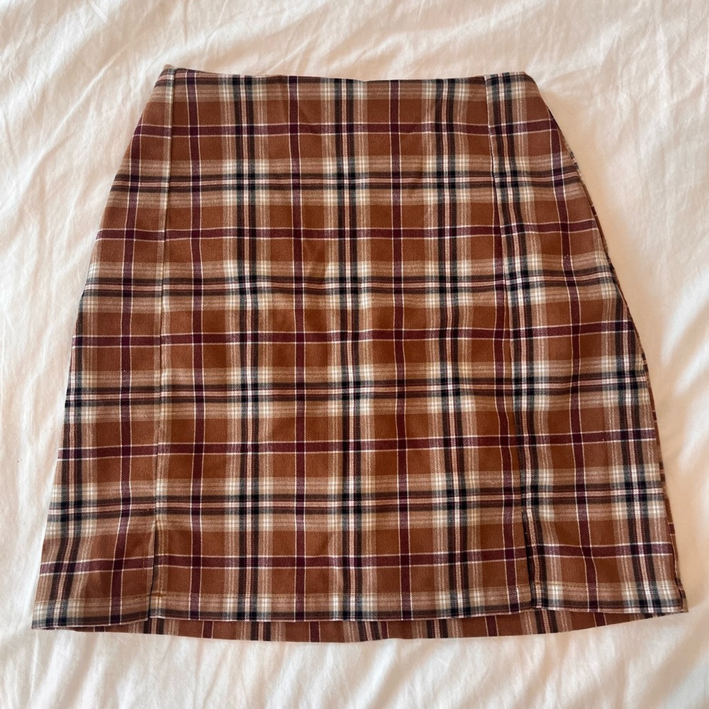 Brandy Melville Checkered Pencil Skirt - Brown and Cream
